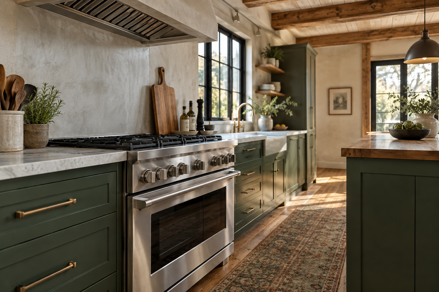 Illustrative Monogram range in a residential kitchen — AI image for Sub-Zero Repair Lewisboro