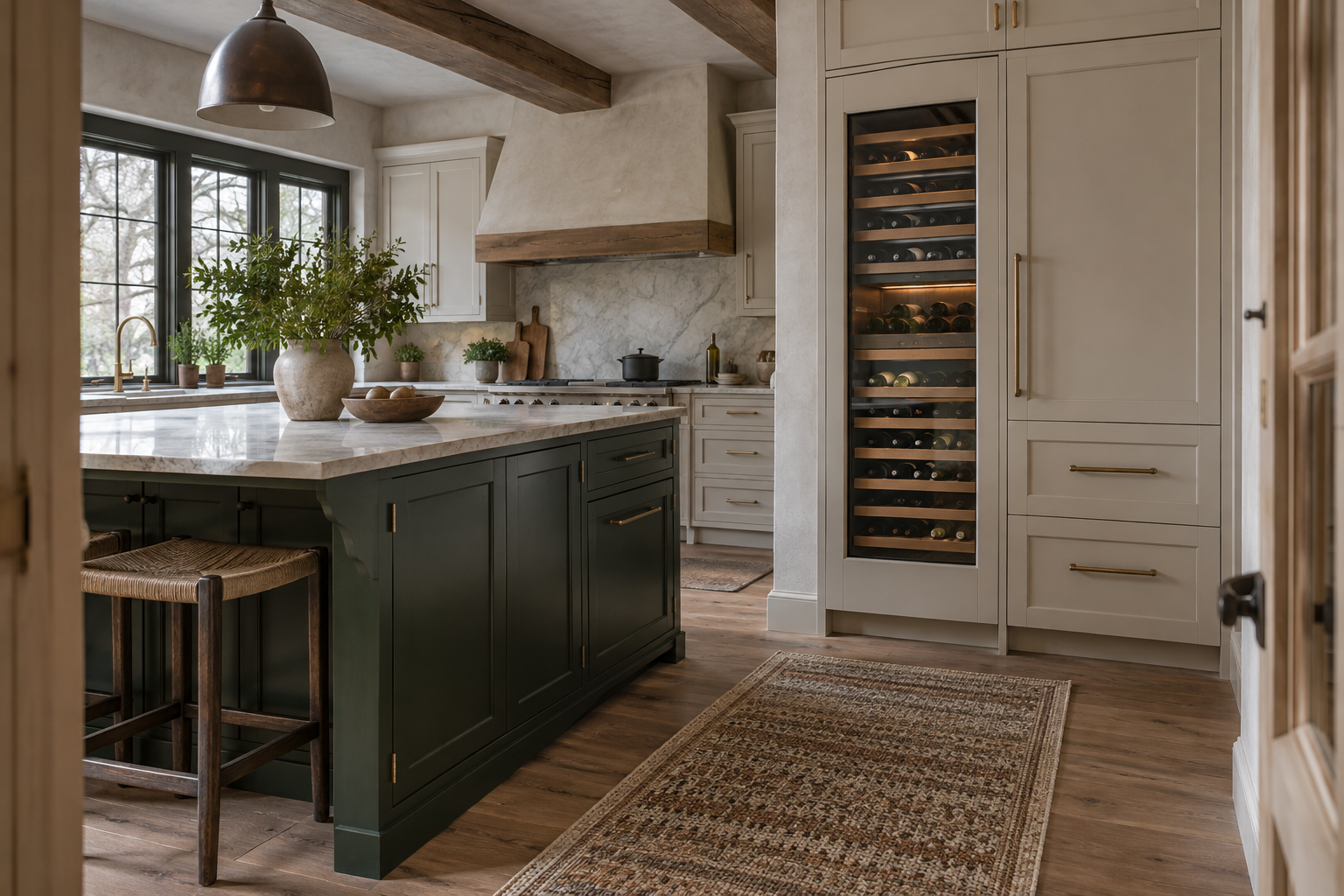 Illustrative Sub-Zero wine cooler in a residential kitchen — AI image for Sub-Zero Repair Lewisboro
