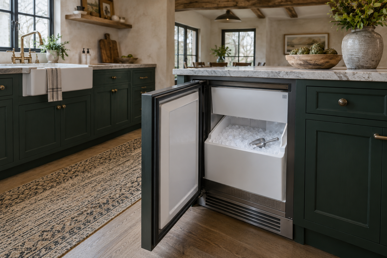 Illustrative Sub-Zero ice maker in a residential kitchen — AI image for Sub-Zero Repair Lewisboro